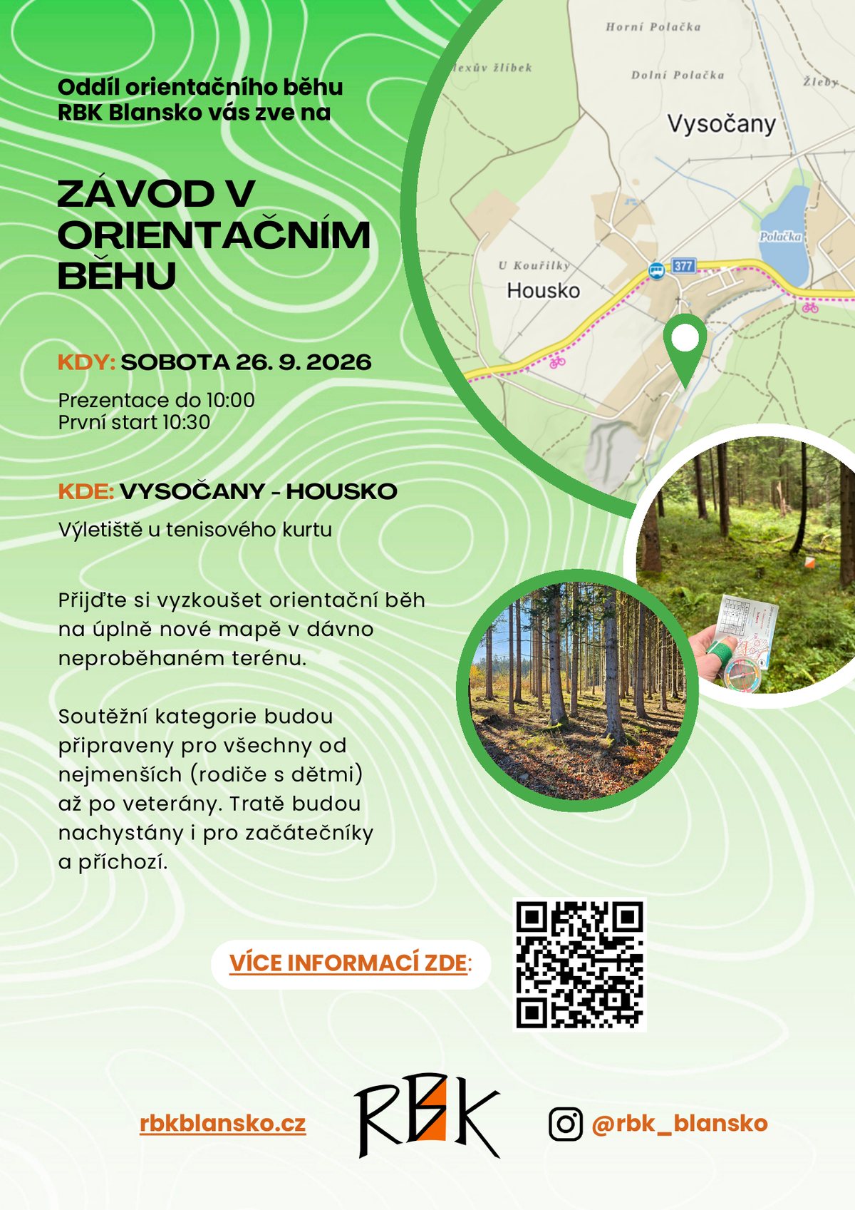 Pozvánka na závod v orientačním běhu Vysočany – Housko 26. 9. 2026